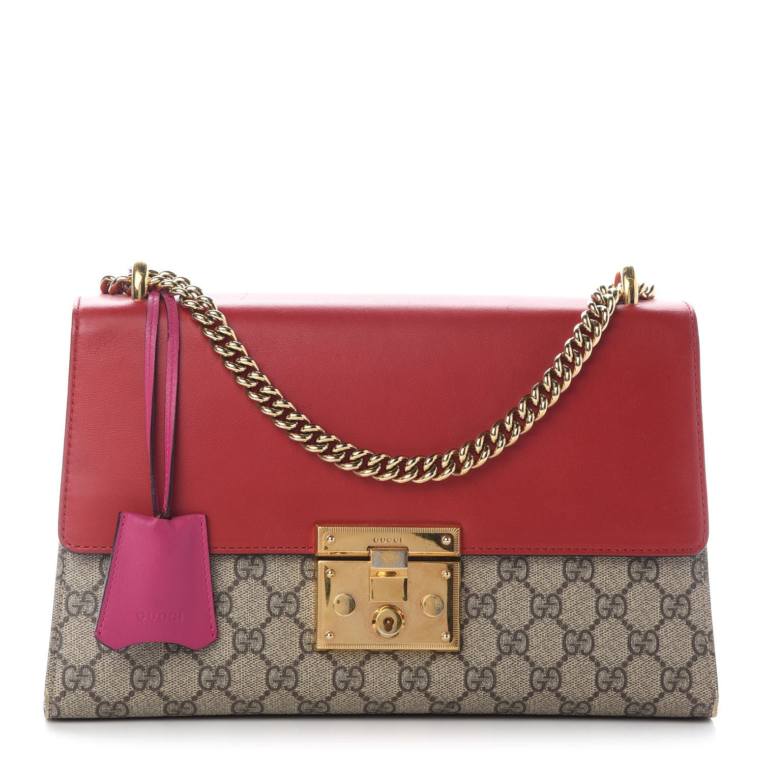 Gucci GG Supreme Monogram Calfskin Medium Padlock Shoulder Bag Beige Hibiscus Red New Rosette 1 of 10