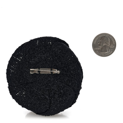 Chanel Tweed Camellia Pin Brooch Black 2 of 3