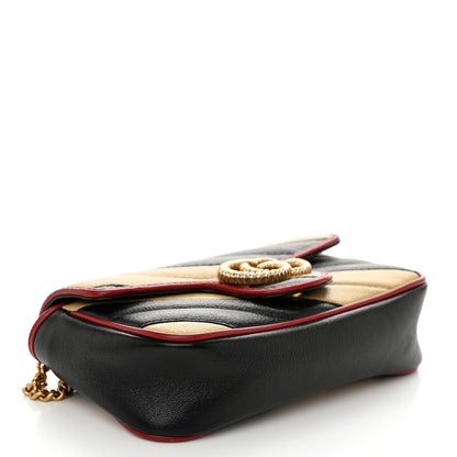Gucci Vintage Effect Calfskin Matelasse Diagonal Striped Super Mini Torchon GG Marmont Shoulder Bag Black Beige 4 of 10