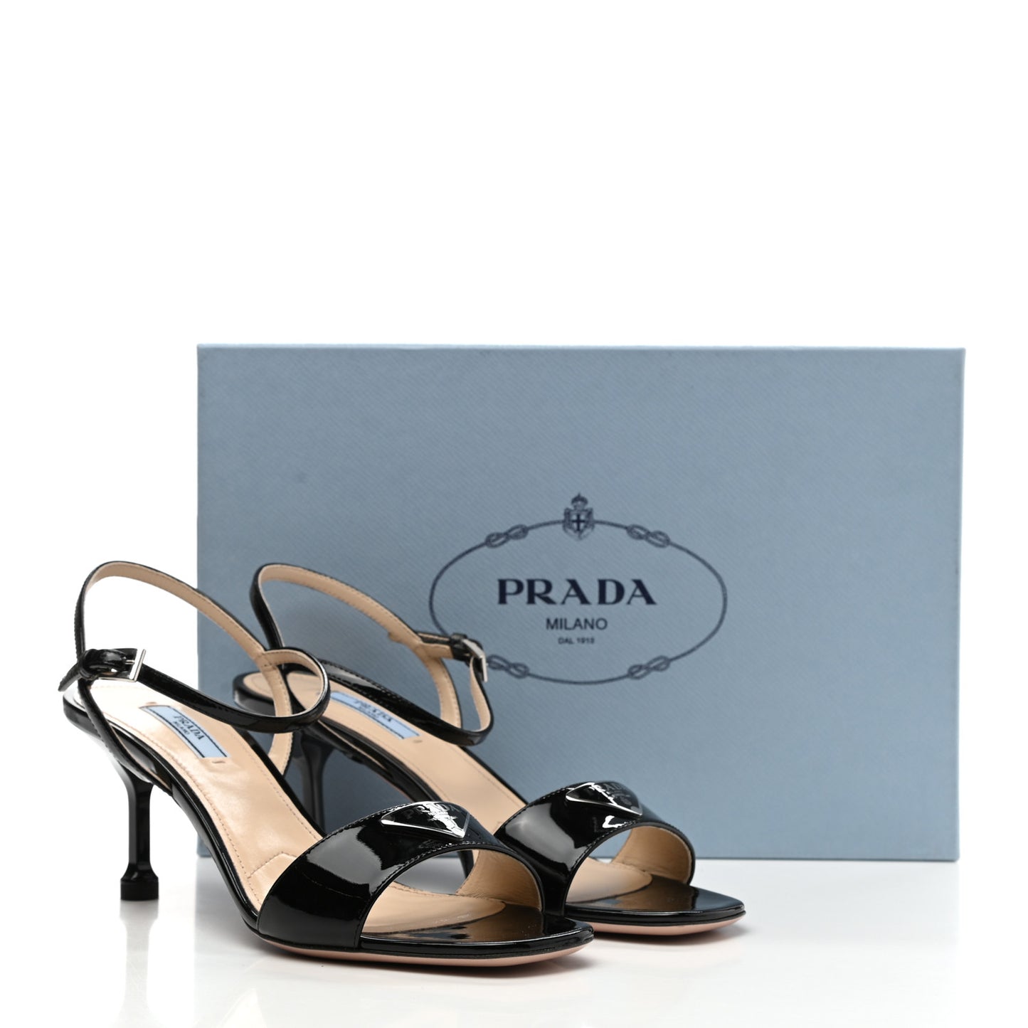 Vernice Metal Triangle Logo Open Toe 65mm Sandals 39.5 Black