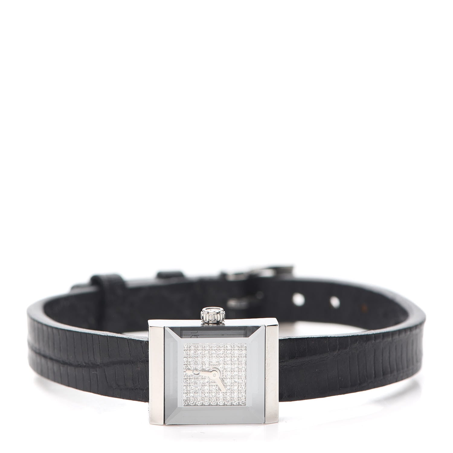 Gucci Stainless Steel Calfskin Diamond Pave 14mm G-Frame Square Quartz Watch 2 of 7