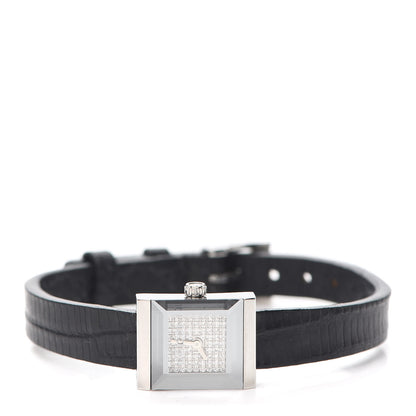 Gucci Stainless Steel Calfskin Diamond Pave 14mm G-Frame Square Quartz Watch 2 of 7