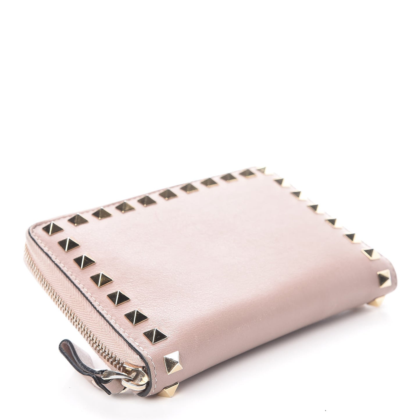 Calfskin Medium Rockstud Organizer Zip Around Wallet Poudre
