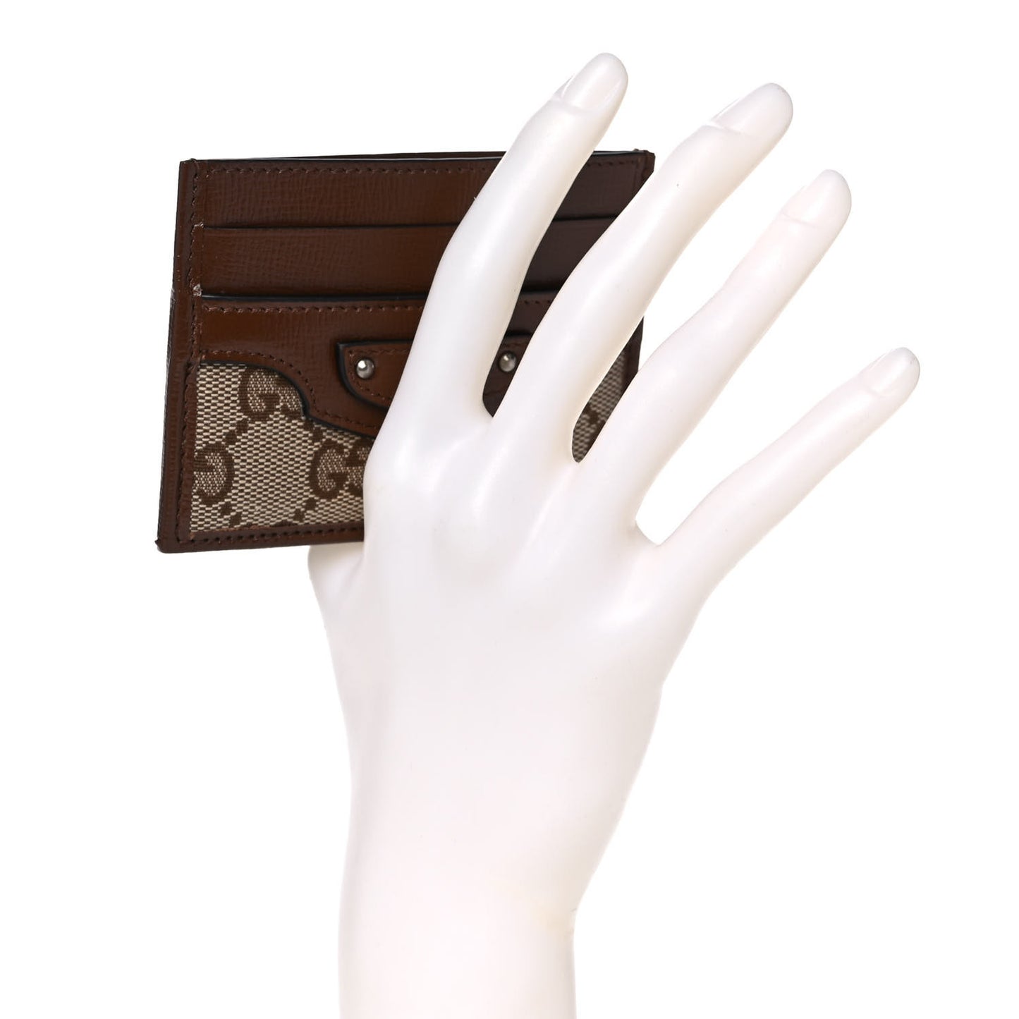 X GUCCI GG Monogram Azalea Calfskin Neo Classic Card Holder Beige Ebony Brown Sugar