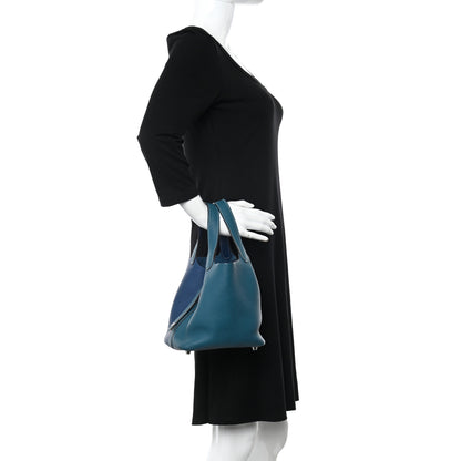 Hermes Taurillon Clemence Casaque Picotin Lock 18 PM Vert Bosphore Deep Bleu 2 of 12