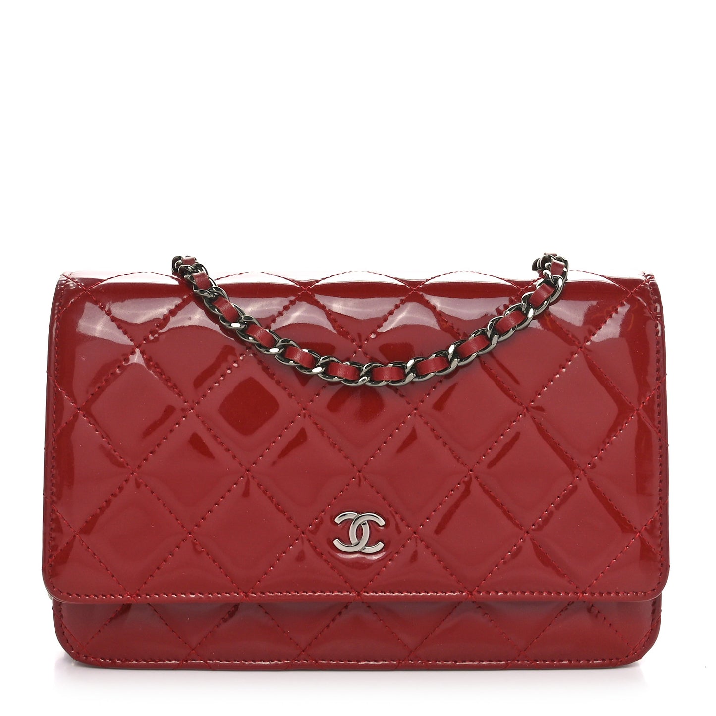 Patent Quilted Wallet On Chain WOC Red