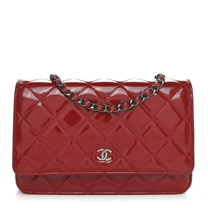 Chanel Patent Quilted Wallet On Chain WOC Red 1 of 10