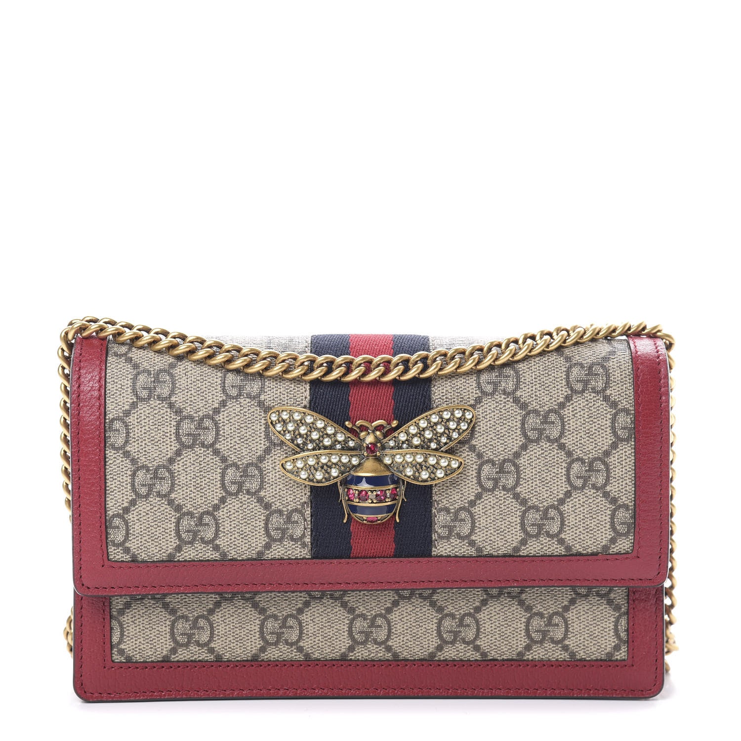 Gucci GG Supreme Monogram Web Queen Margaret Chain Wallet Red 1 of 10