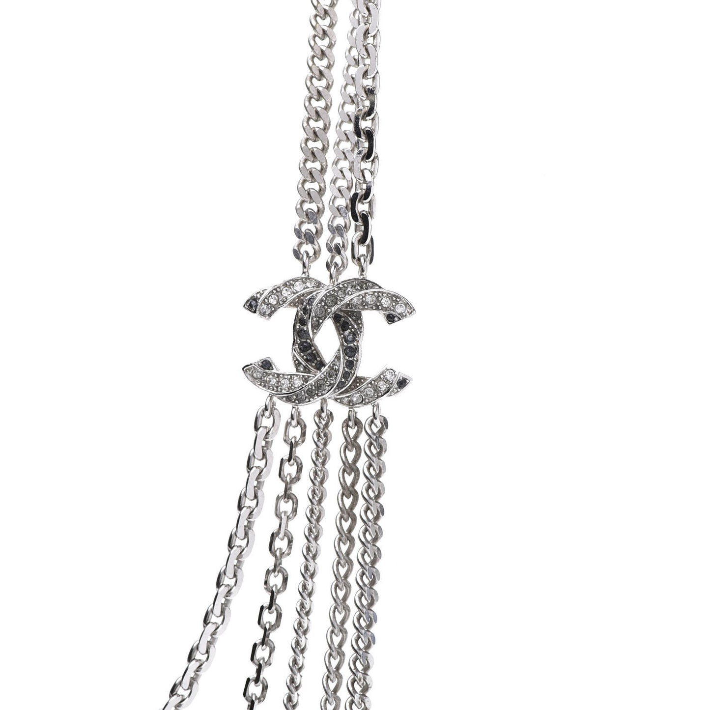 Crystal CC Multi Strand Chain Necklace Silver