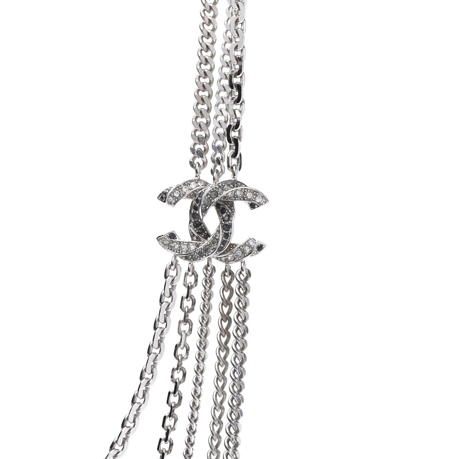 Chanel Crystal CC Multi Strand Chain Necklace Silver 5 of 8