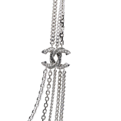 Chanel Crystal CC Multi Strand Chain Necklace Silver 5 of 8