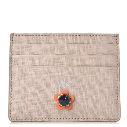 Fendi Vitello Elite Flowerland Card Holder Grigio Polvere 1 of 10