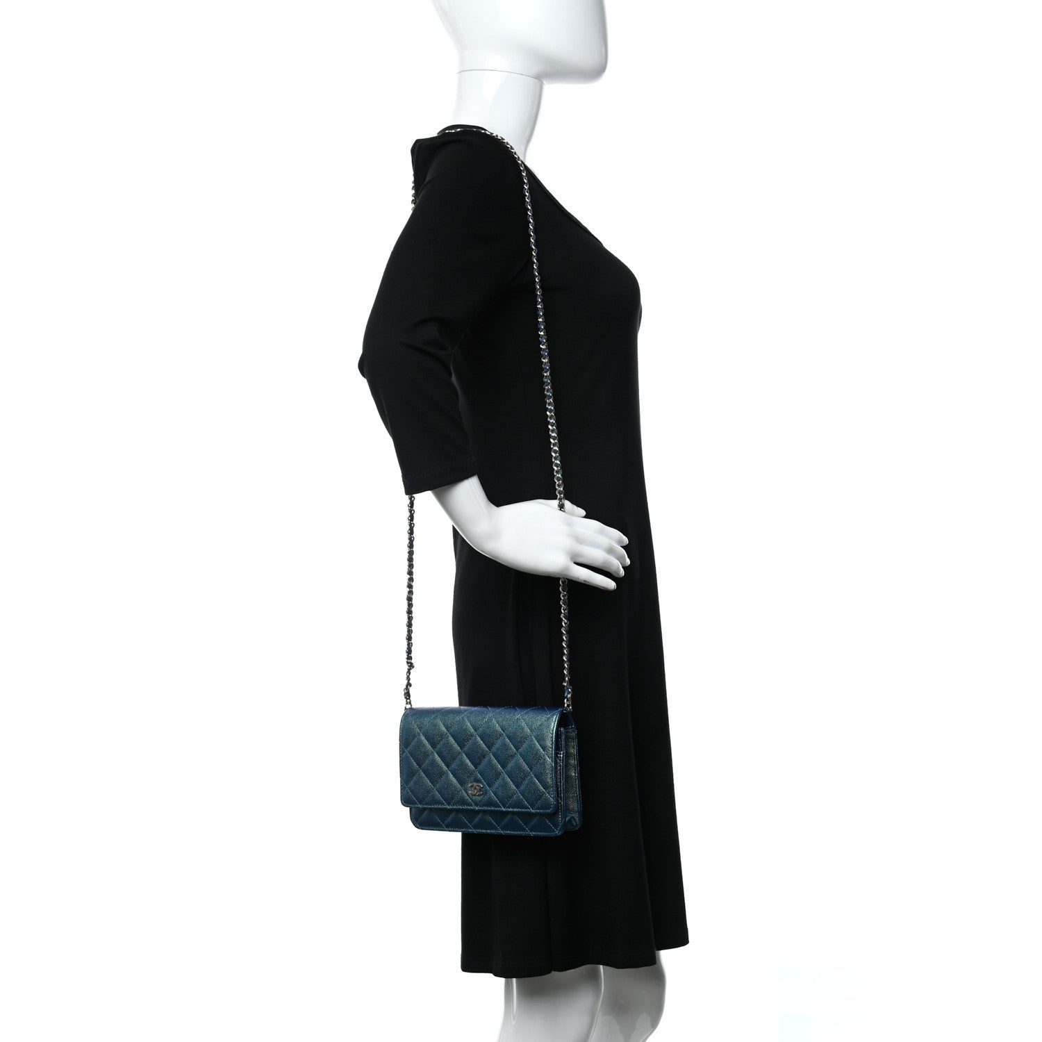 Chanel Iridescent Caviar Quilted Wallet On Chain WOC Green 2 of 10