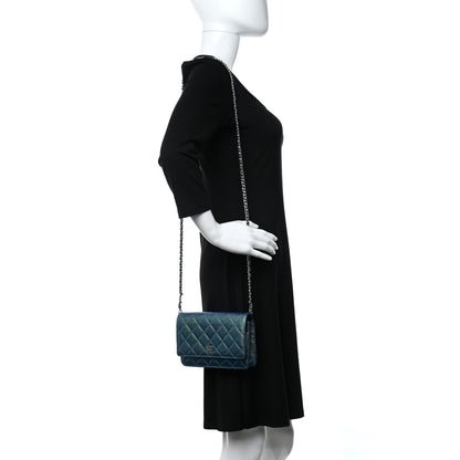 Chanel Iridescent Caviar Quilted Wallet On Chain WOC Green 2 of 10