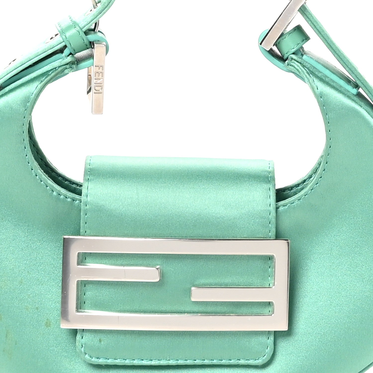 Fendi Silk Satin Mini Cookie Hobo Bag Spring Turquoise 7 of 11