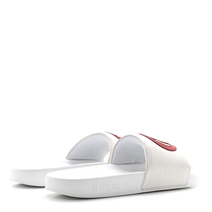Gucci Nappa Miro Soft Calfskin Womens Interlocking G Slide Sandals 39 Great White Hibiscus Red 4 of 9