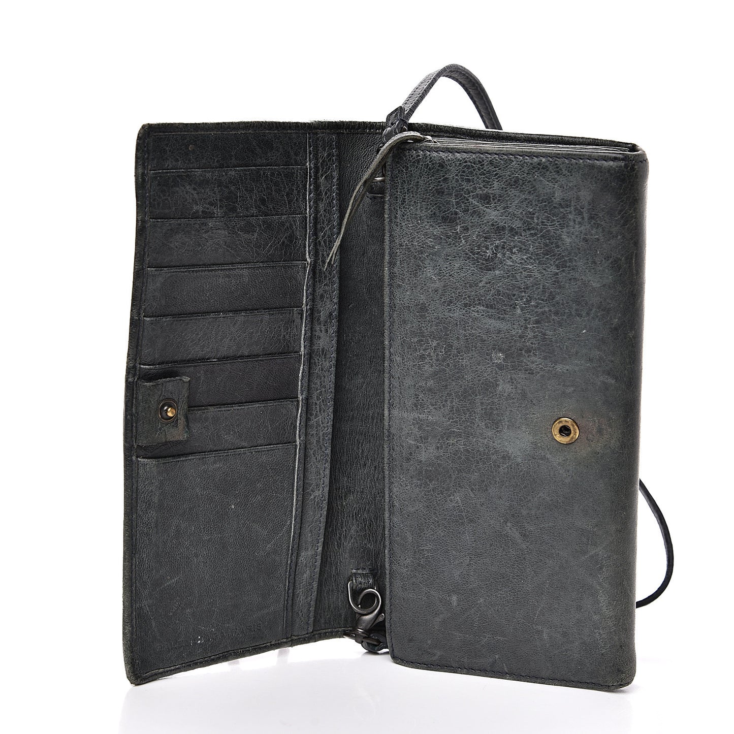 Agneau Classic Hardware Continental Wallet on Strap Anthracite