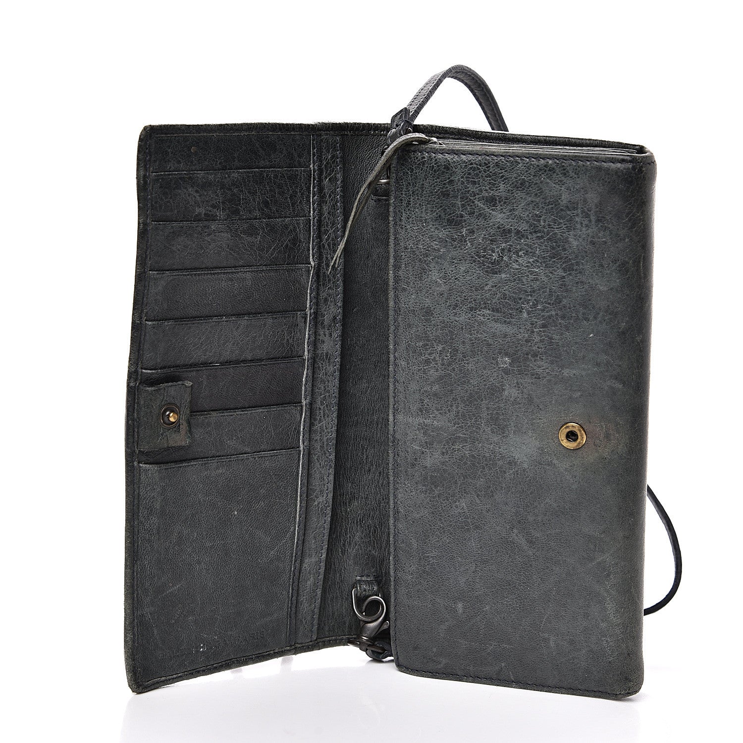 Balenciaga Agneau Classic Hardware Continental Wallet on Strap Anthracite 4 of 15