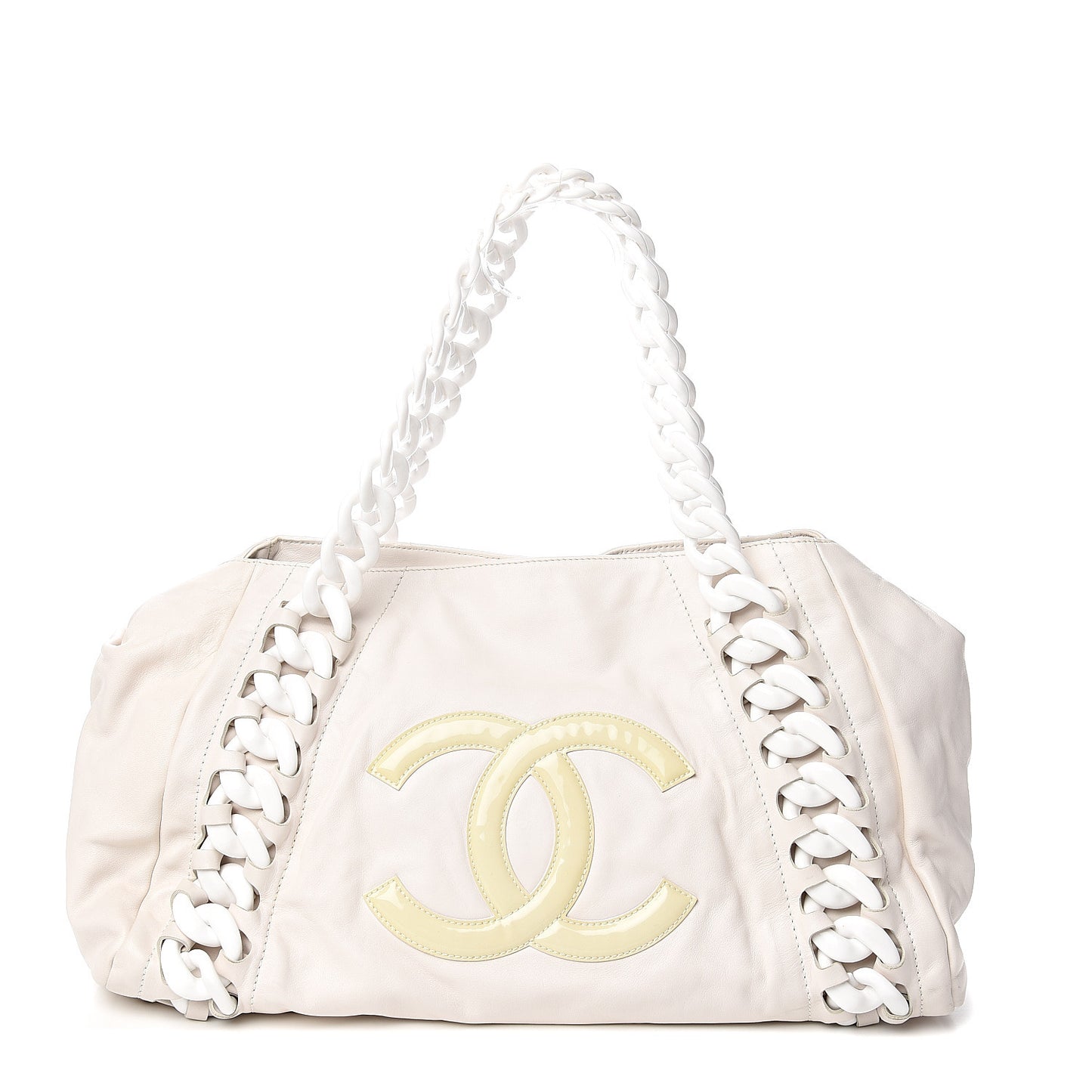 Calfskin Modern Chain Tote White