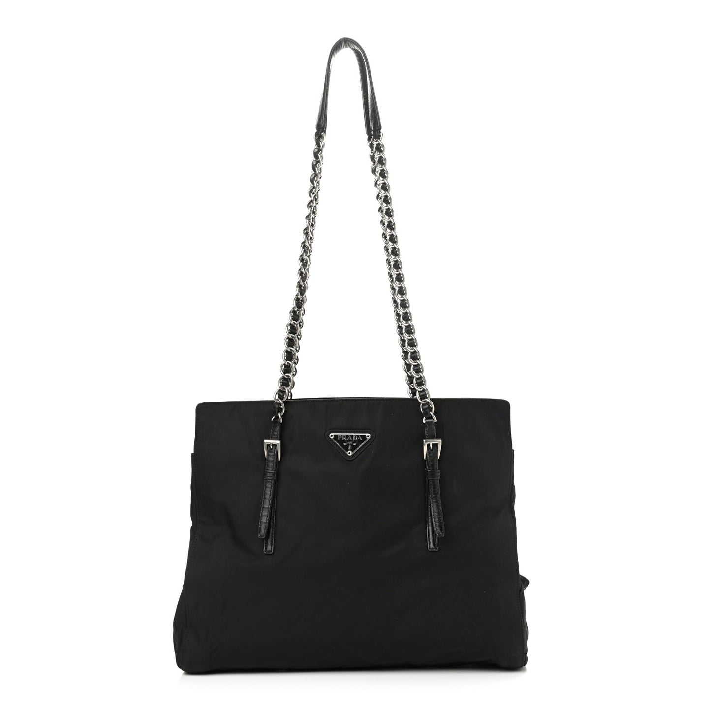 Nylon Tessuto Acciaio Chain Shoulder Bag Black