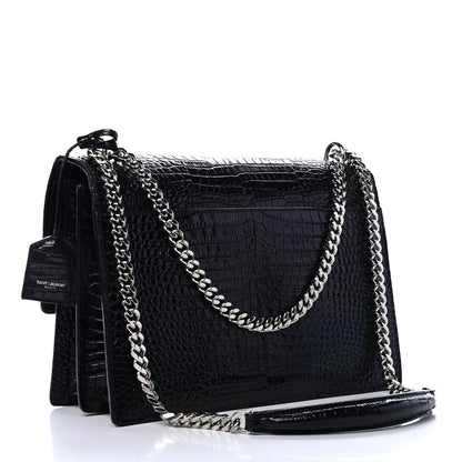Saint Laurent Calfskin Crocodile Embossed Large Monogram Sunset Black 2 of 4