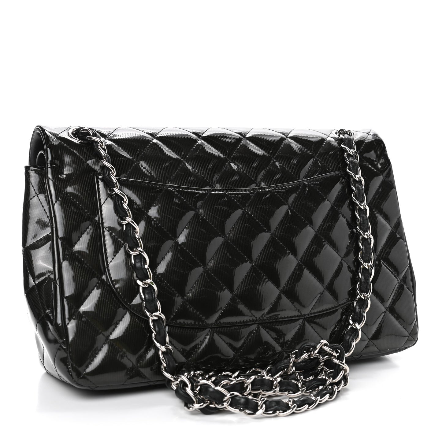 Striated Patent Quilted Jumbo Double Flap Black