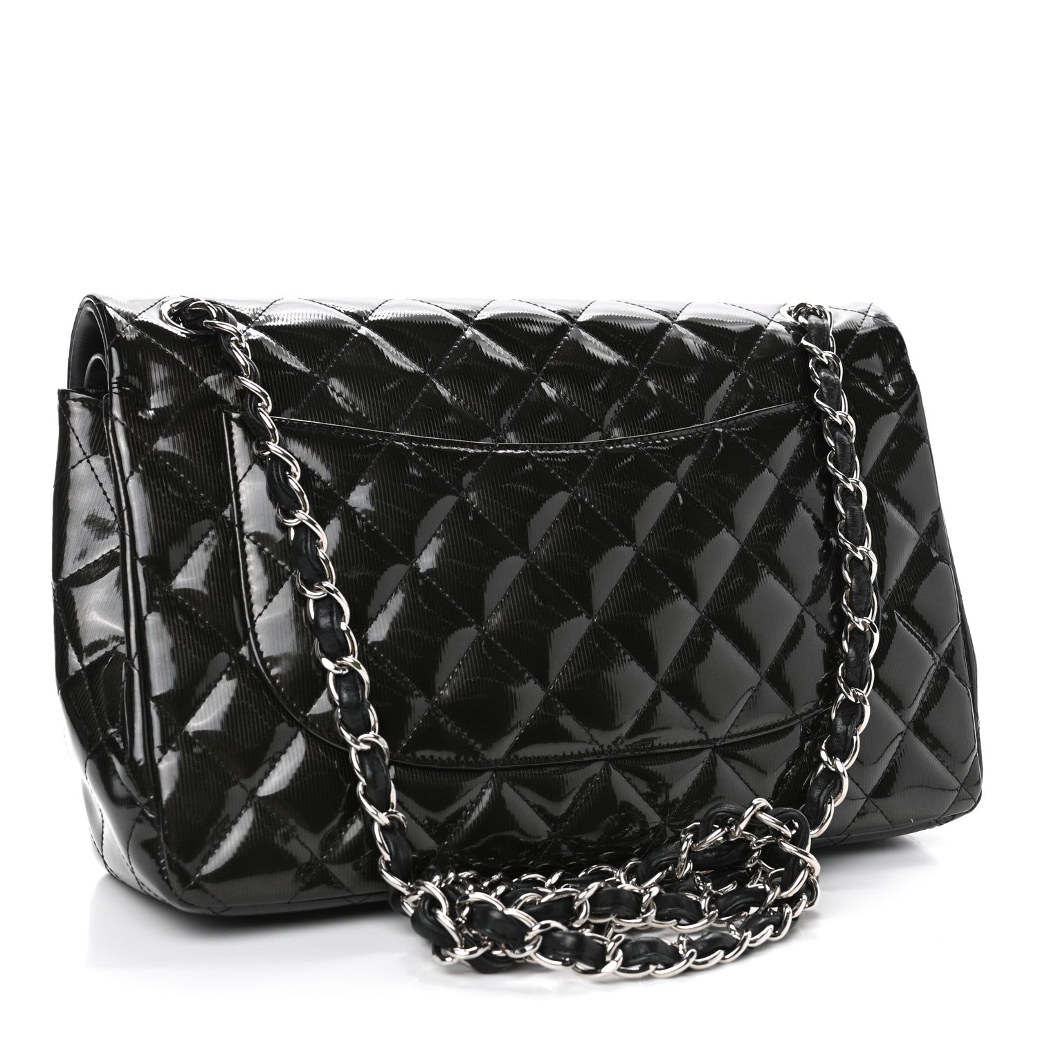 Chanel Striated Patent Quilted Jumbo Double Flap Black 2 of 4