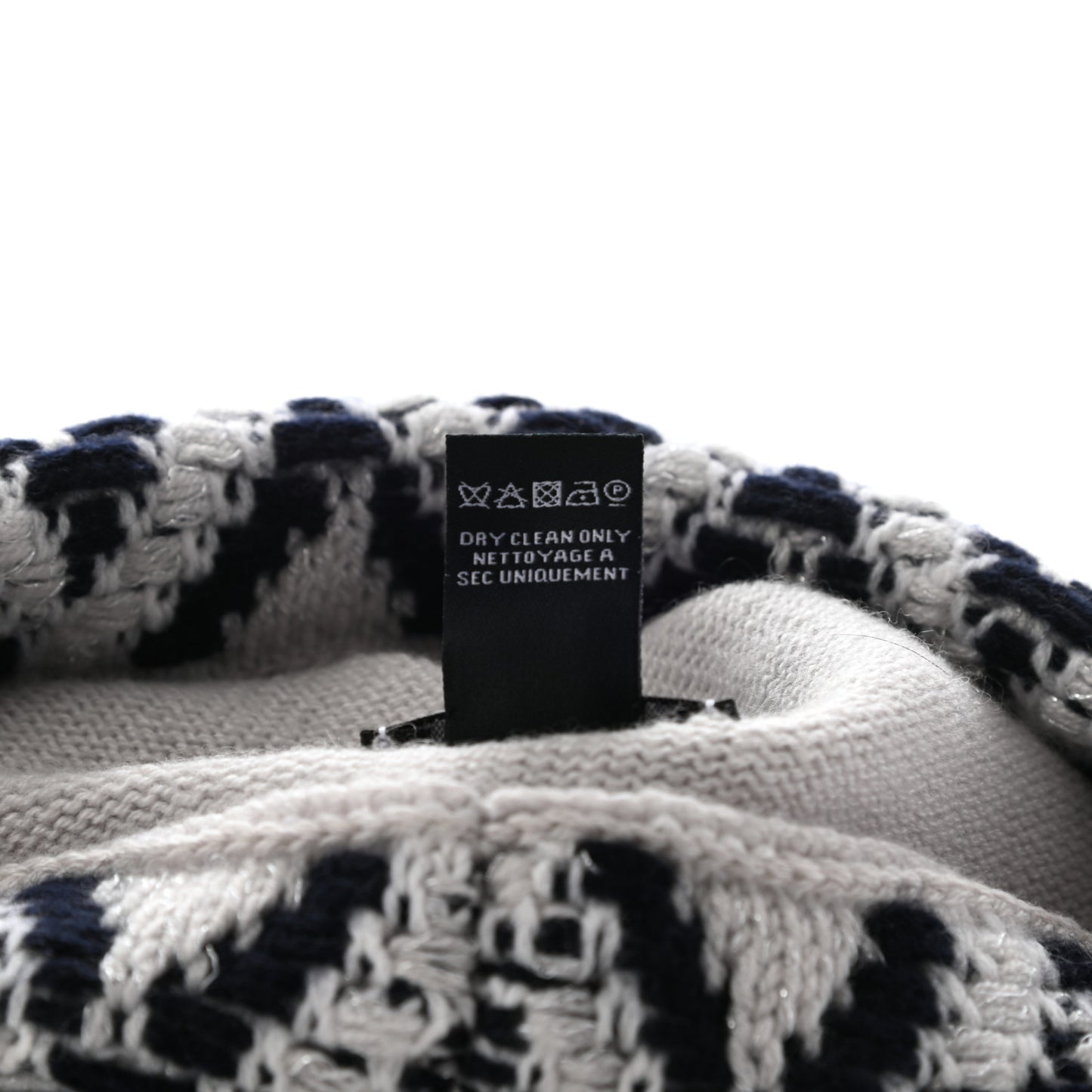 Cashmere Blend CC Beanie Hat White Navy Blue