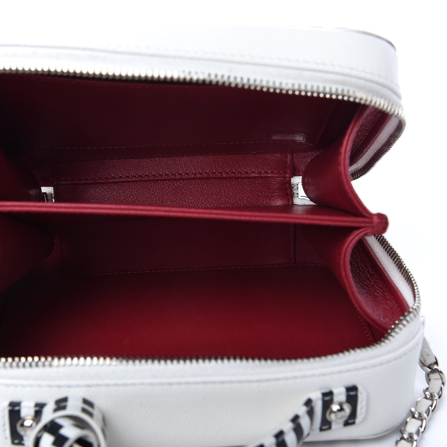 Chanel Caviar Quilted Striped Small CC Filigree Vanity Case White Black 5 of 10
