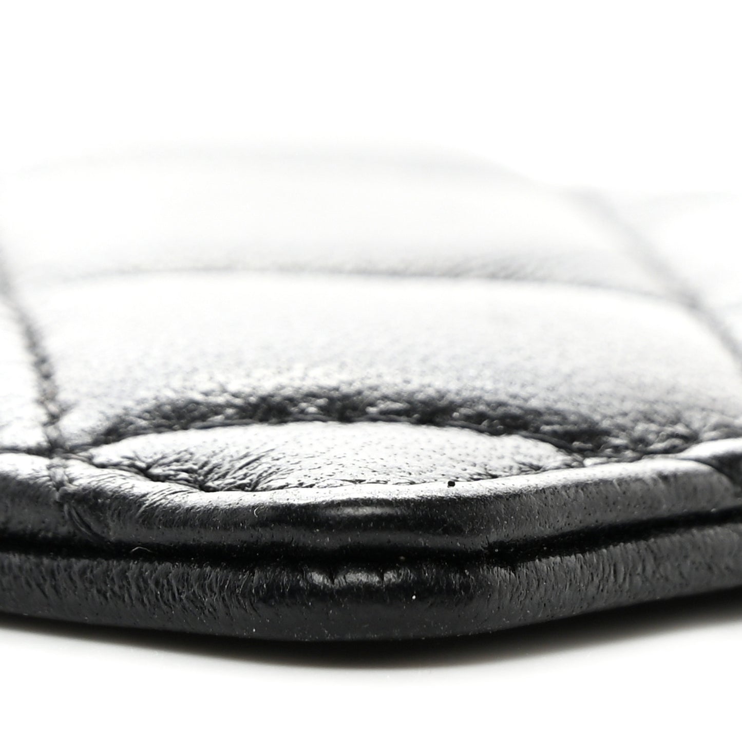 Lambskin Quilted Lanyard Card Holder On Chain Black