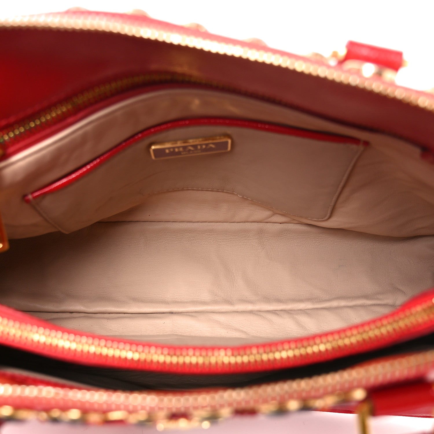 Prada Saffiano Vernice Crystal Pyramid Bag Rosso 6 of 9