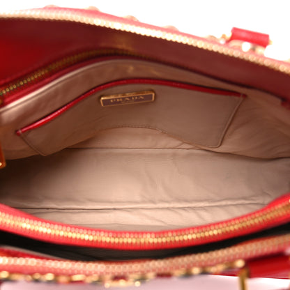 Prada Saffiano Vernice Crystal Pyramid Bag Rosso 6 of 9