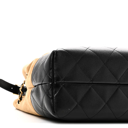 Chanel Suede Calfskin Shiny Lambskin Quilted Small Coco Base Shopping Bag Beige Black 9 of 11