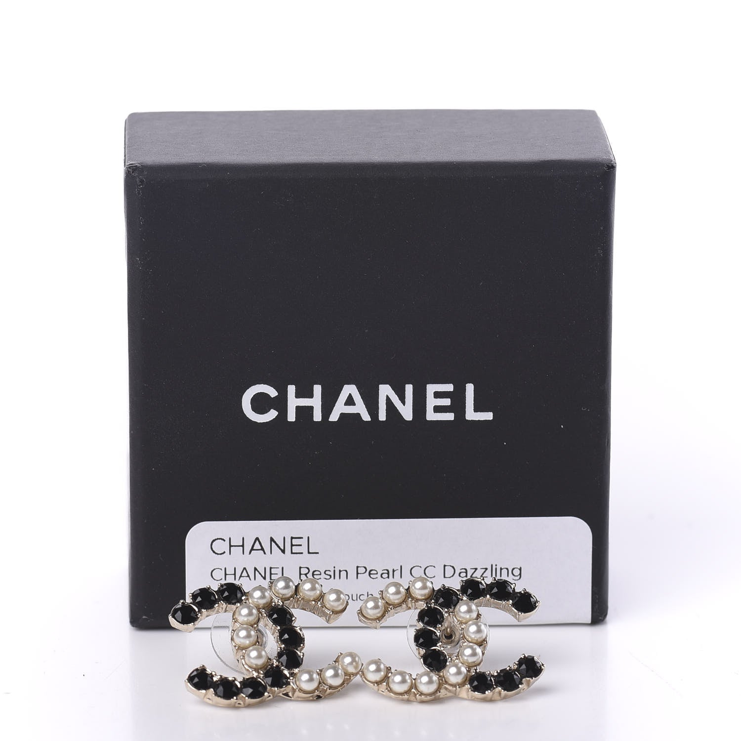 Chanel Resin Pearl CC Dazzling Domino Earrings Gold Black 5 of 5