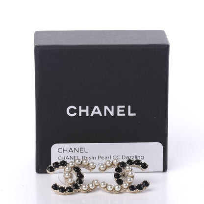 Chanel Resin Pearl CC Dazzling Domino Earrings Gold Black 5 of 5