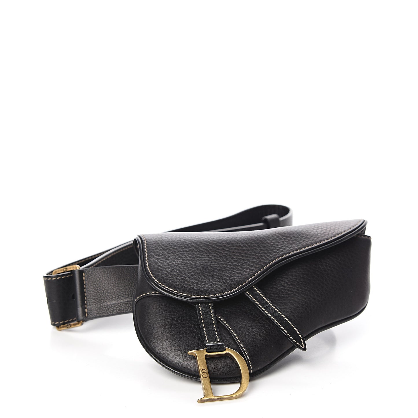Grained Calfskin Saddle Belt Bag Black