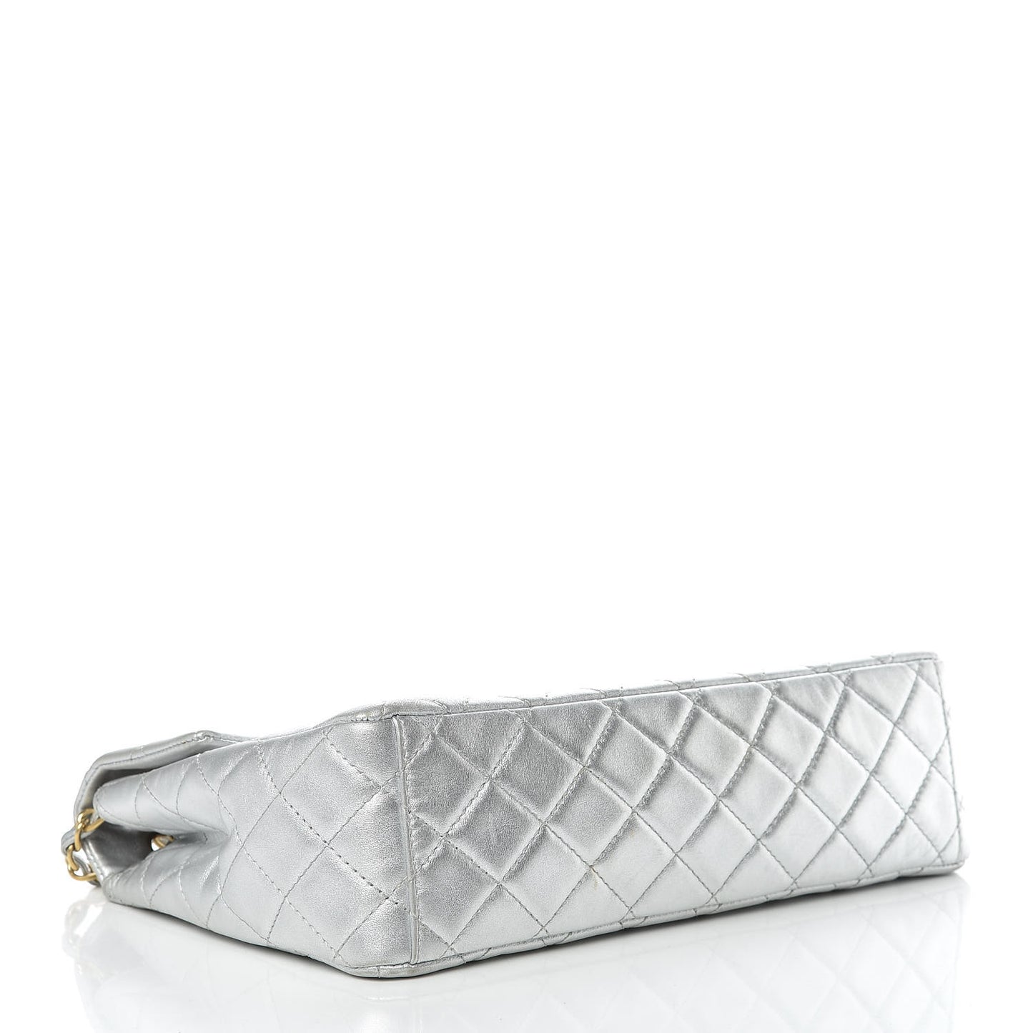 Metallic Lambskin Quilted Maxi Single Flap Silver