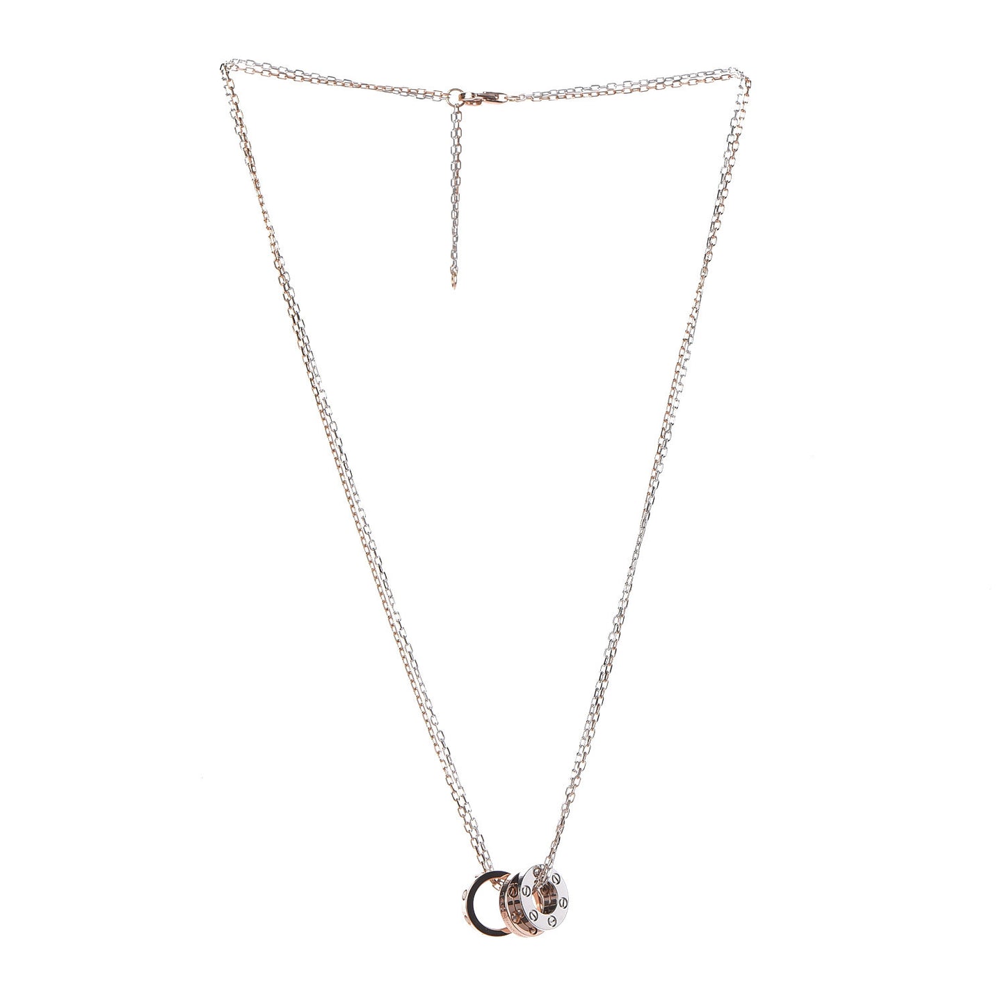 18K White Pink Gold Diamond Three Ring LOVE Pendant Necklace