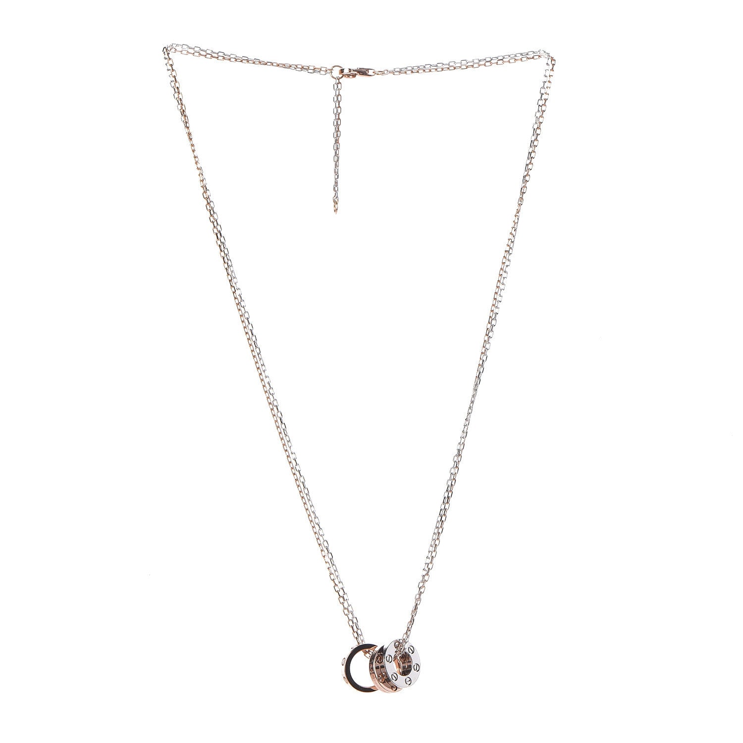 Cartier 18K White Pink Gold Diamond Three Ring LOVE Pendant Necklace 3 of 5