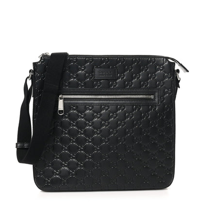 Gucci Guccissima Signature Medium Flat Messenger Bag Black 1 of 10