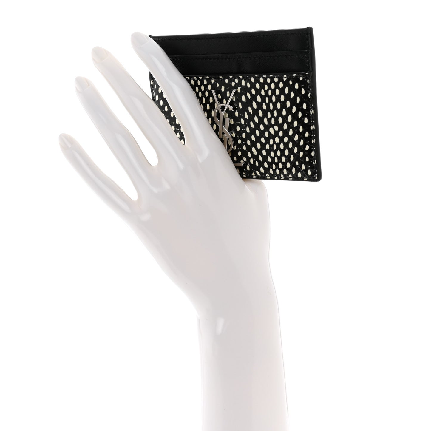 Calfskin Lambskin Snakeskin Embossed Monogram Credit Card Case Black White