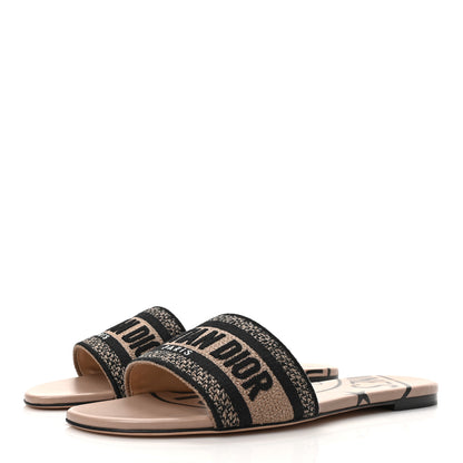 Christian Dior Canvas Union Embroidered Dway Flat Slide Sandals 40.5 Fard Black 3 of 9