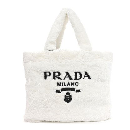 Prada Terry Cloth Tote Bag White Black 1 of 9