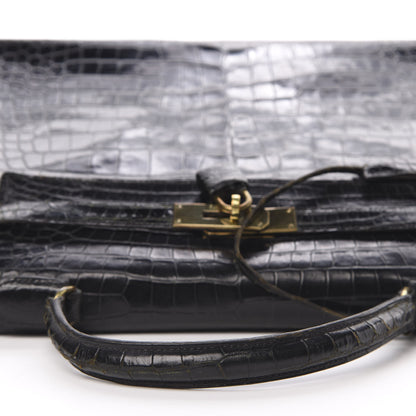 Hermes Shiny Porosus Crocodile Kelly Sellier 32 Black 8 of 50