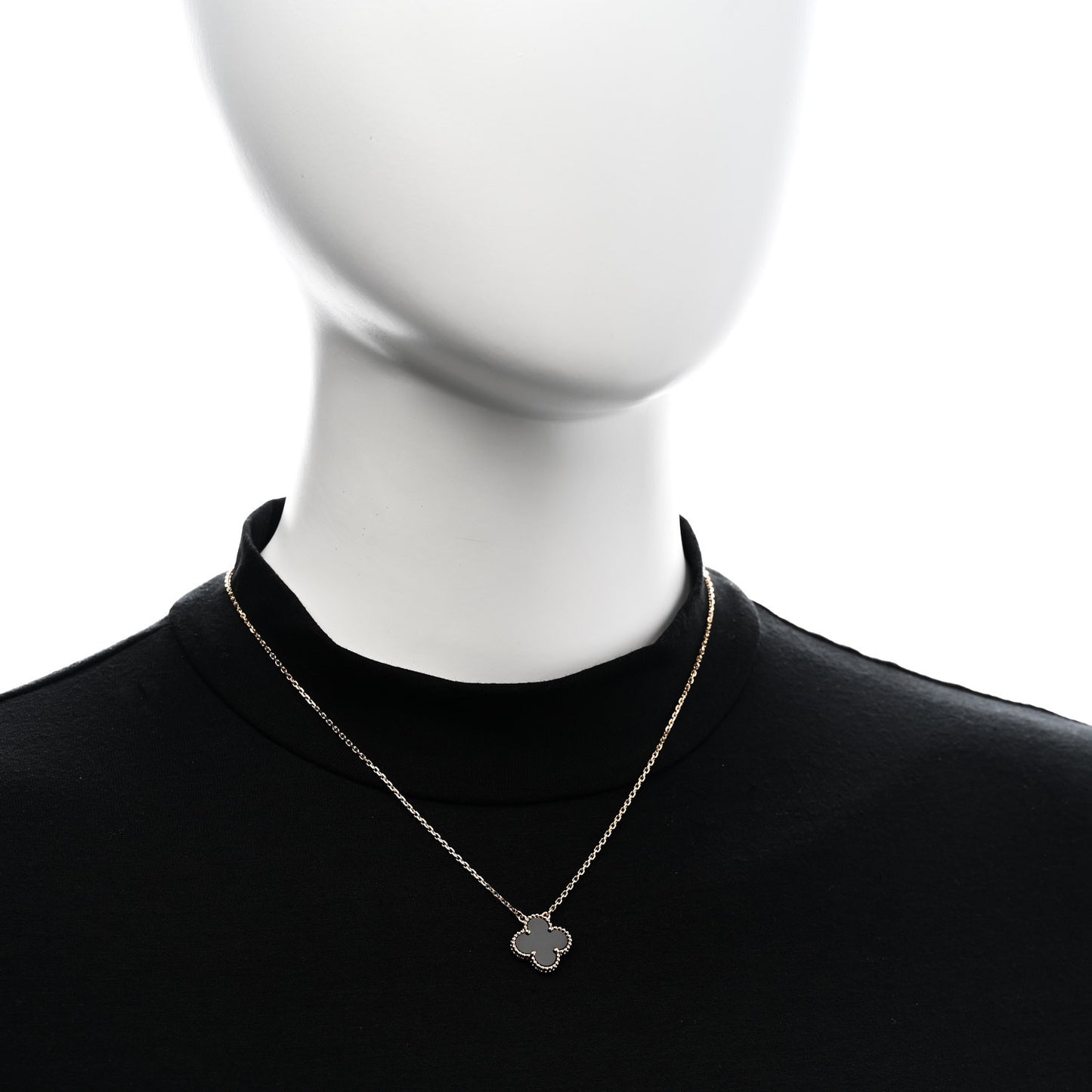 18K Yellow Gold Black Onyx Vintage Alhambra Pendant Necklace