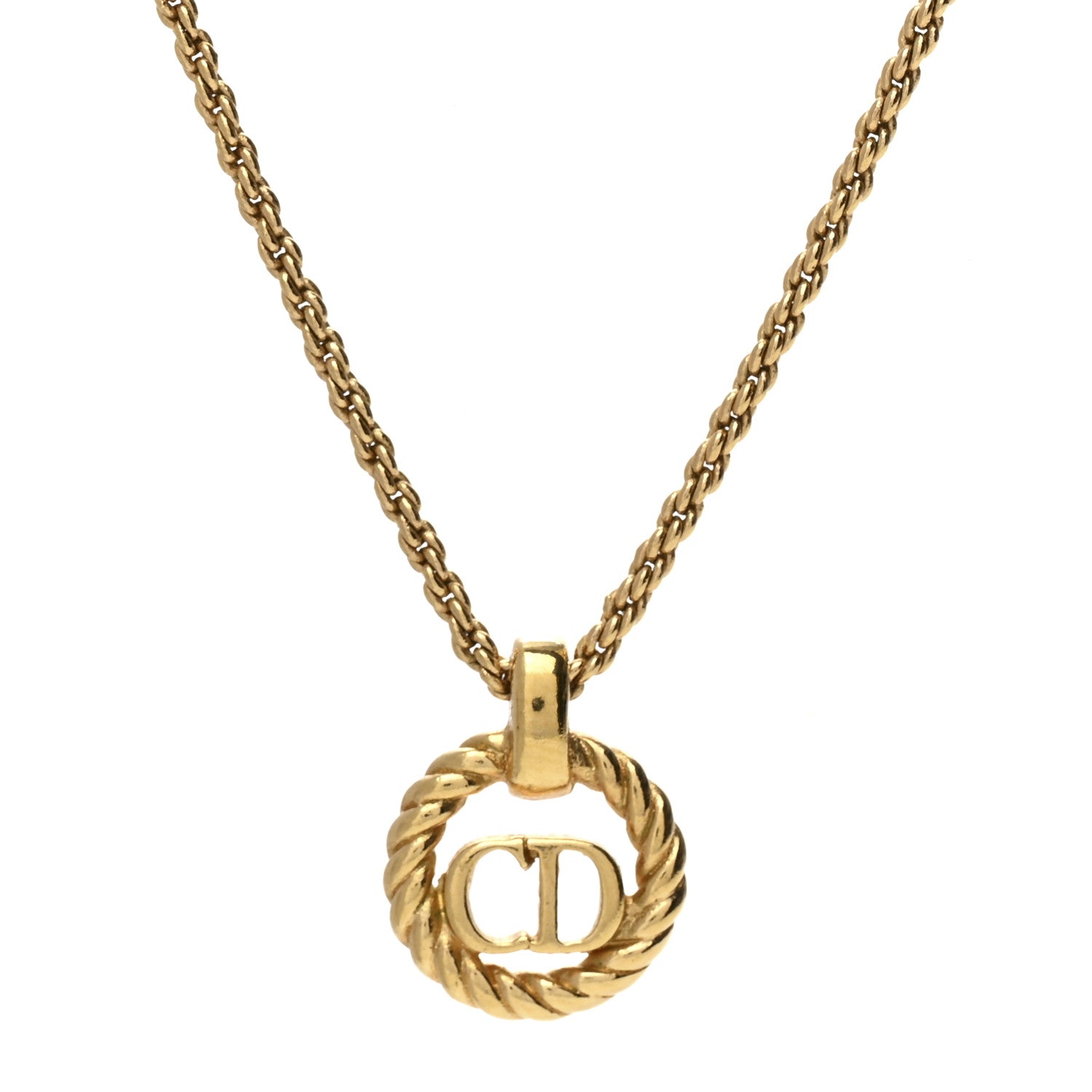 Christian Dior Metal CD Logo Round Pendant Necklace Gold 3 of 5