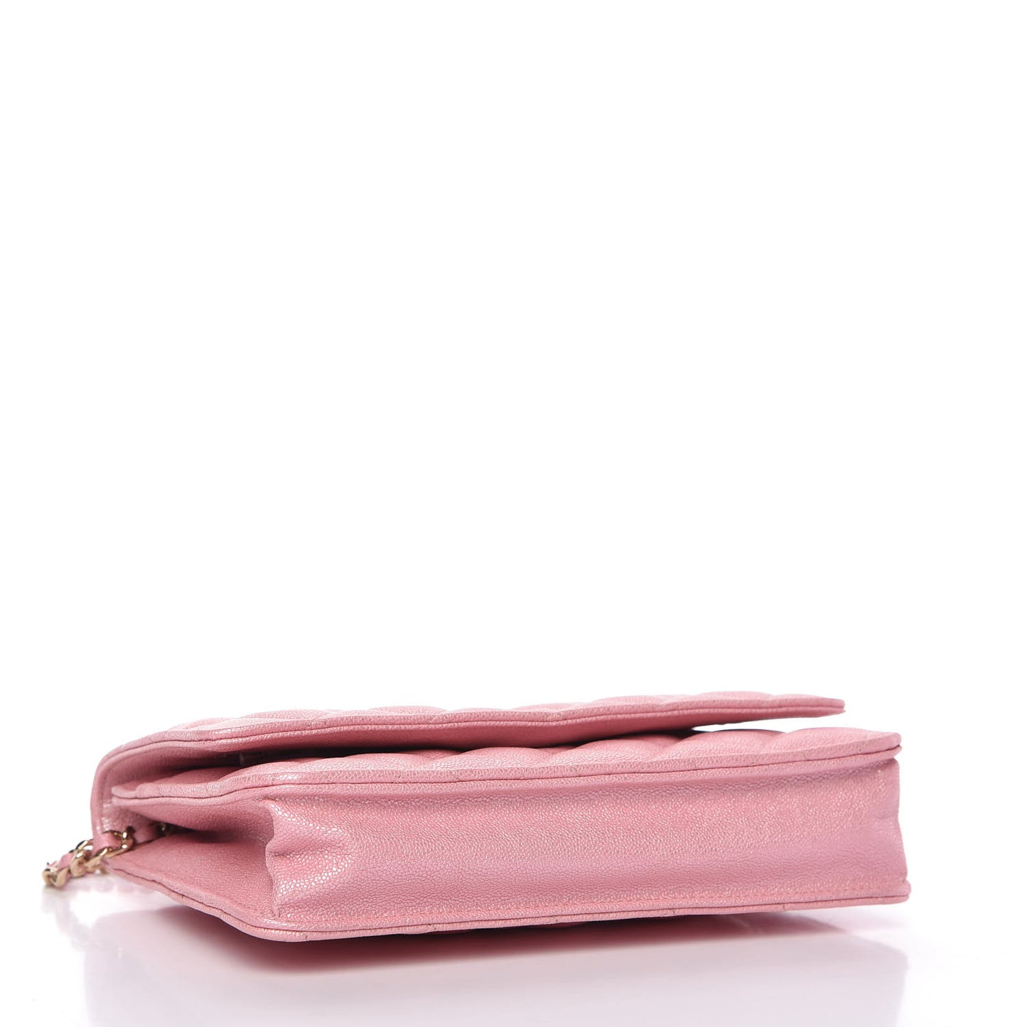 Iridescent Caviar Quilted Wallet on Chain WOC Rose Pink