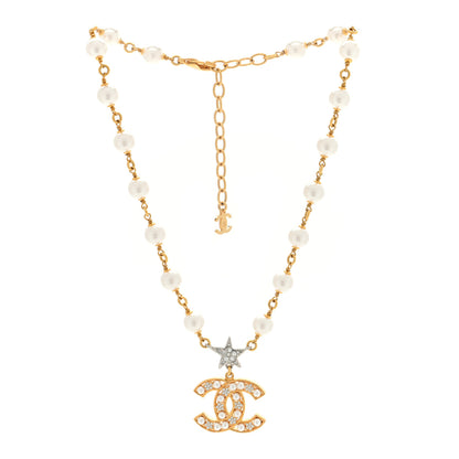 Chanel Metal Pearl Crystal CC Star Necklace Gold 3 of 4