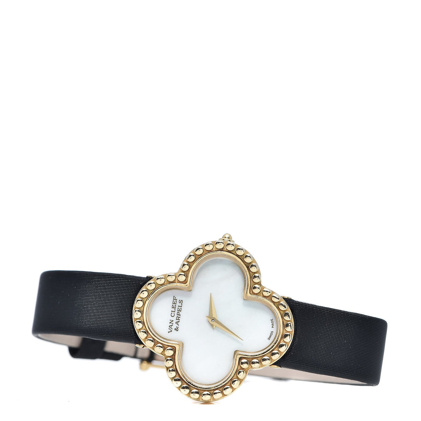 VAN CLEEF ARPELS 18K Yellow Gold Satin Mother of Pearl 30mm Alhambra Quartz Watch