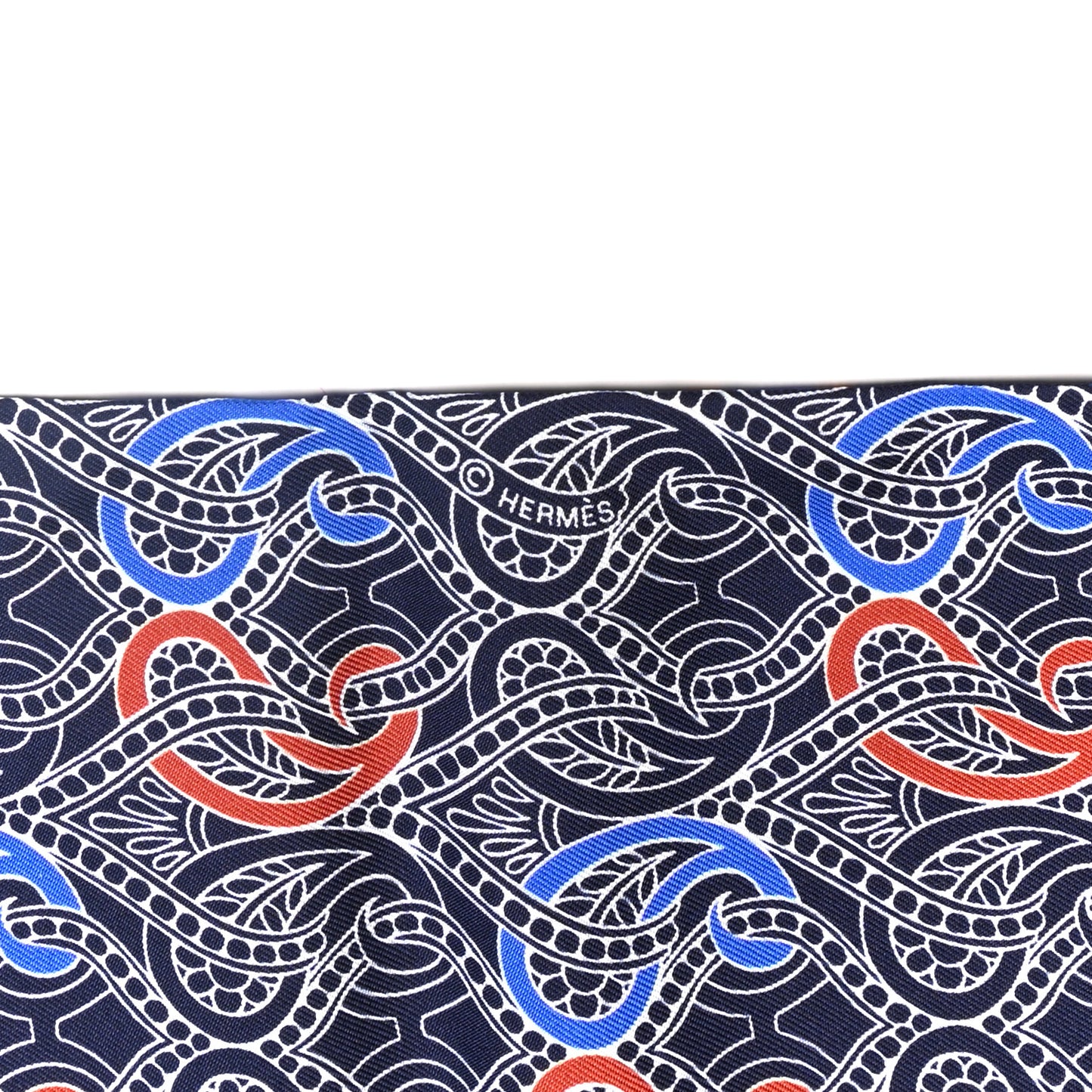 Silk Cachemire Et Rayure Maxi Twilly Cut Bleu Roy Marine Orange